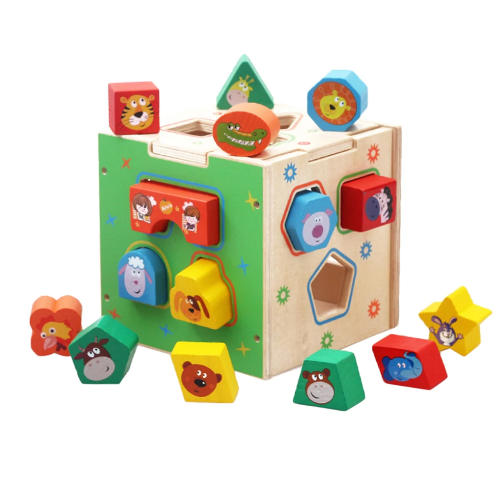 Colorful Shape Sorting Cube Wooden Puzzle Box Toy With 15 Shapes, Toy Gift Colorful Shape Sorting Cube Wooden Puzzle Box Toy With 15 Shapes, Toy Gift