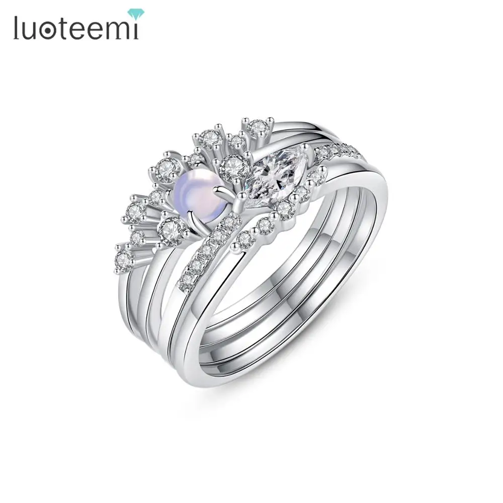 

LUOTEEMI Graceful Stacked Four Rings for Elegant Women with Shiny Tiny Clear Cubic Zircon Delicate Fashion Jewelry Bijoux Gift