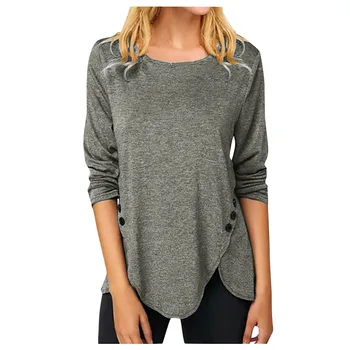 Women's Irregular Blouse New Round Neck Long Sleeve Button Stitching Solid Pullover Spring Summer Fashion Casual Sexy Shirt 
Women's Irregular Blouse New Round Neck Long Sleeve Button Stitching Solid Pullover Spring Summer Fashion Casual Sexy Shirt