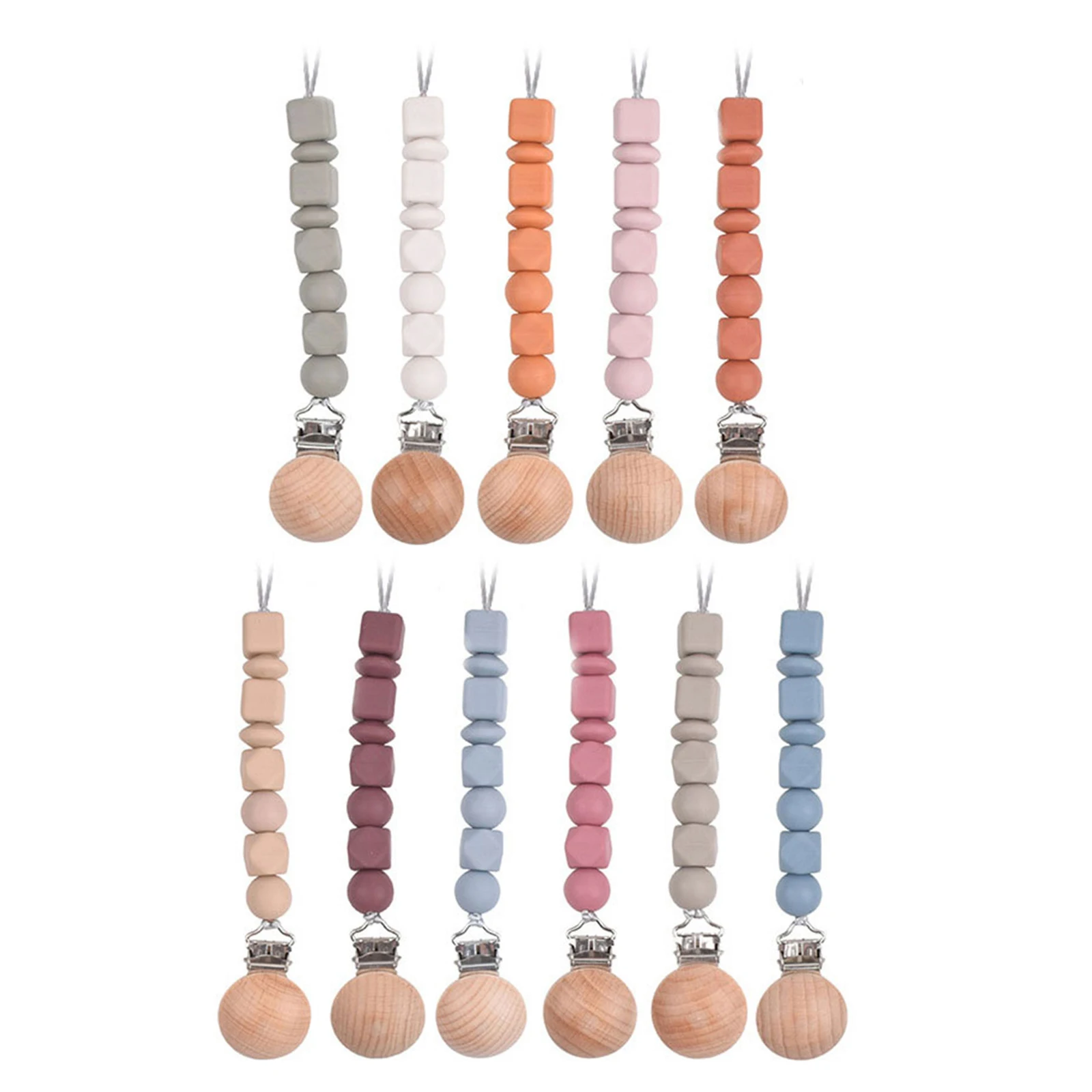 

24BE Baby Pacifier Chain Clip Nursing Teether Soother Holder Silicone Beads Chain Wooden Clip DIY Dummy Nipple Holder Leash