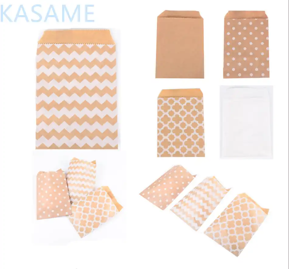 50pcs kraft paper bag candy biscuit popcorn bags brown white