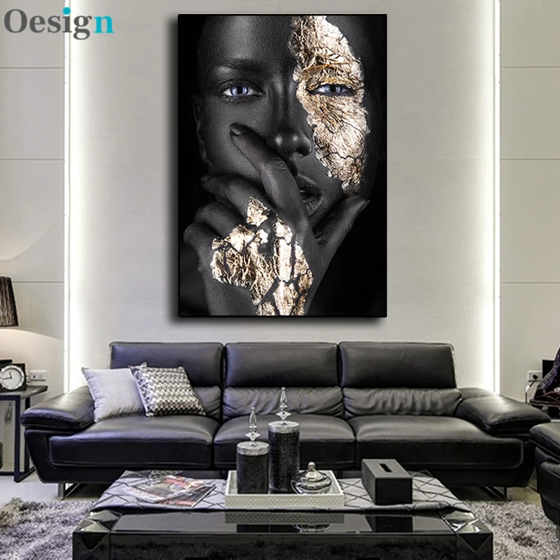 

Scandinavian Decorative Paintings African Art Black and Gold Woman Parlor Home Decor Canvas Oil Painting Poster Wall Prints