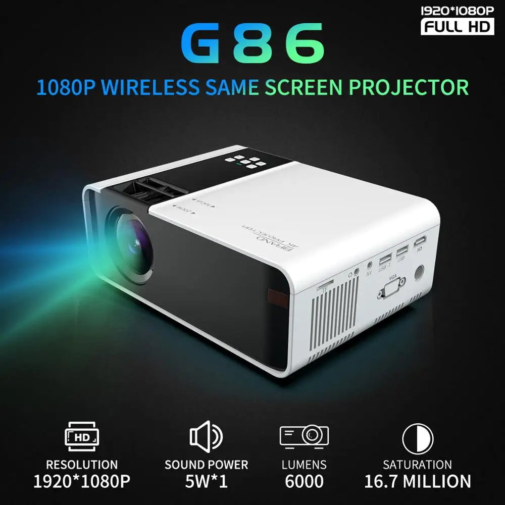 Mini LCD LED Projector G86 Android WiFi Projector Full HD 480P Video Home Cinema Movie Game Proyector Support 3D HDMI VGA AV USB
Mini LCD LED Projector G86 Android WiFi Projector Full HD 480P Video Home Cinema Movie Game Proyector Support 3D HDMI VGA AV USB