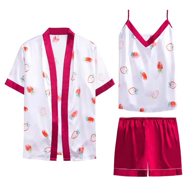 New Silk Pajamas for Women 3 Pieces Sleepwear Set Cartoon Print Nightwear Loungewear Night Suit Ladies Satin Pijama Mujer
New Silk Pajamas for Women 3 Pieces Sleepwear Set Cartoon Print Nightwear Loungewear Night Suit Ladies Satin Pijama Mujer