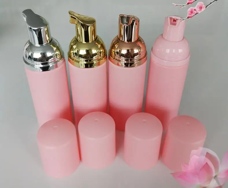 

2 OZ 60ml Pink Plastic Foam Pump Refillable Empty Cosmetic Bottle Lashes Cleanser Shampoo Bottle With Rose Gold Silver 500ps SN