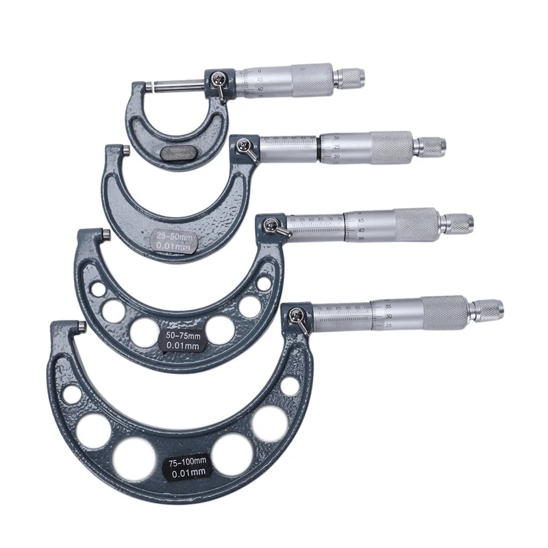 EASY-0-25Mm/50Mm/75Mm/100Mm/0.01 Outside Micrometer Set Tipped Metric Gauge Screw Thread 4Pcs Measuring Tools
EASY-0-25Mm/50Mm/75Mm/100Mm/0.01 Outside Micrometer Set Tipped Metric Gauge Screw Thread 4Pcs Measuring Tools