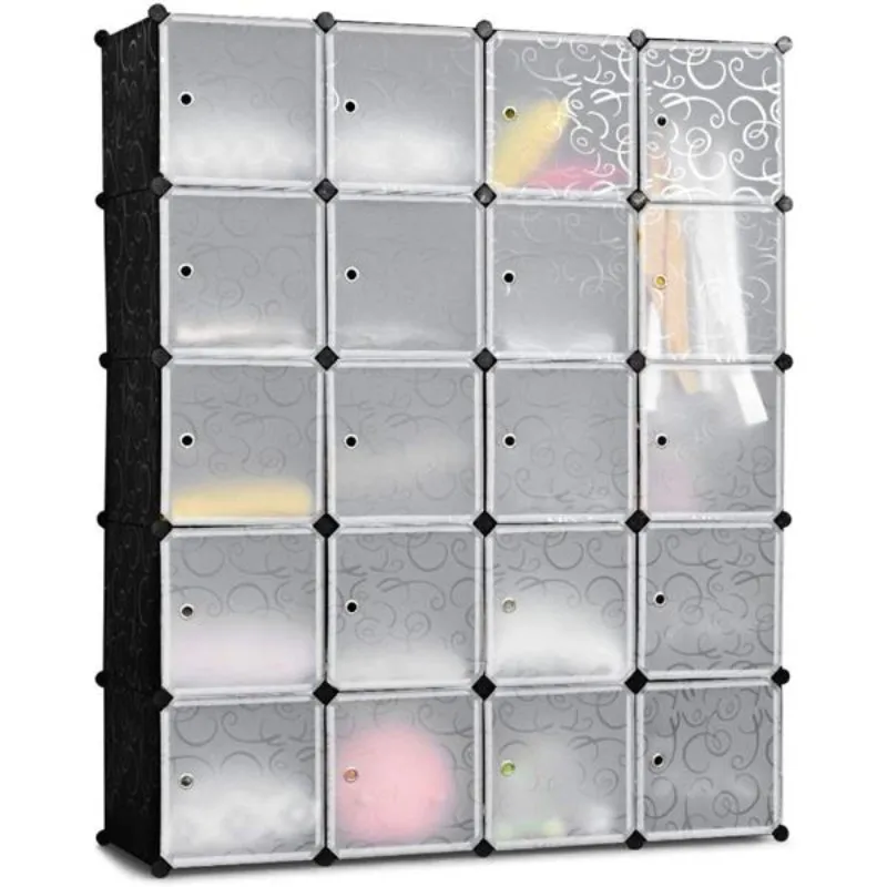 Modular Closet Cabinet Bookcase Storage Shelf Plastic 20 Cube Organizer Stackable Design Multifunctional Hanging Rod White&Black
Modular Closet Cabinet Bookcase Storage Shelf Plastic 20 Cube Organizer Stackable Design Multifunctional Hanging Rod White&Black