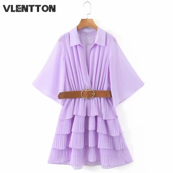 2020 Sspring Summer Purple Chiffon Mini Shirt Dress Women Fashion Sashes Solid A-Line Pleated Party Dresses Ladies Vestidos 
2020 Sspring Summer Purple Chiffon Mini Shirt Dress Women Fashion Sashes Solid A-Line Pleated Party Dresses Ladies Vestidos