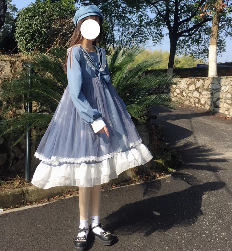 Japanese sweet lolita dress vintage loli navy collar blue black loose Lolita dress kawaii girl gothic lolita Japanese style 12 Hfc6dd41861b64fe0870e03b45c1f3ca47