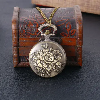 Ancient Pocket Watch Fob Chain Flower Rose Engrave Clock Mens Flip Bronze Case Watch Vintage Male Watches for Men Women Gifts 
Ancient Pocket Watch Fob Chain Flower Rose Engrave Clock Mens Flip Bronze Case Watch Vintage Male Watches for Men Women Gifts