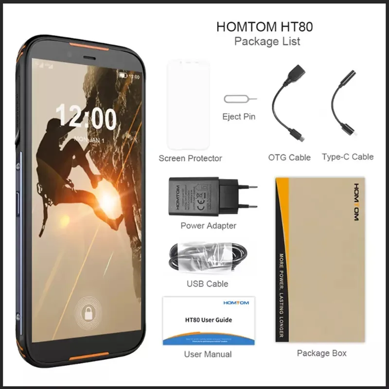 Оригинальный смартфон HOMTOM HT80 IP68 4G LTE на базе Android 10 экран 5 дюйма MT6737 2 ГБ 16 NFC