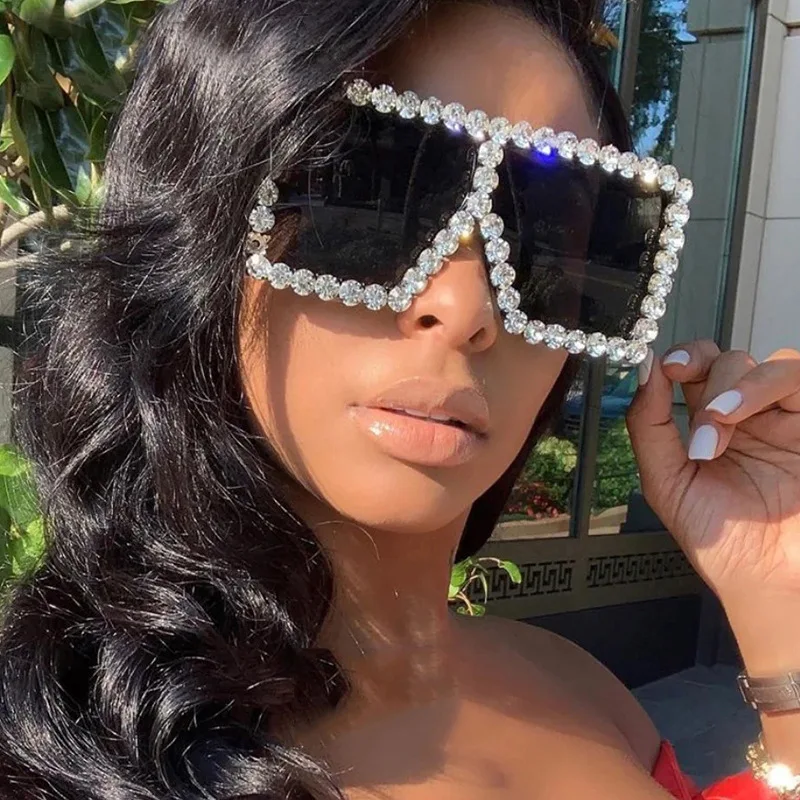 Фото Новые роскошные солнцезащитные очки с квадратными линзами бриллиантами Женские