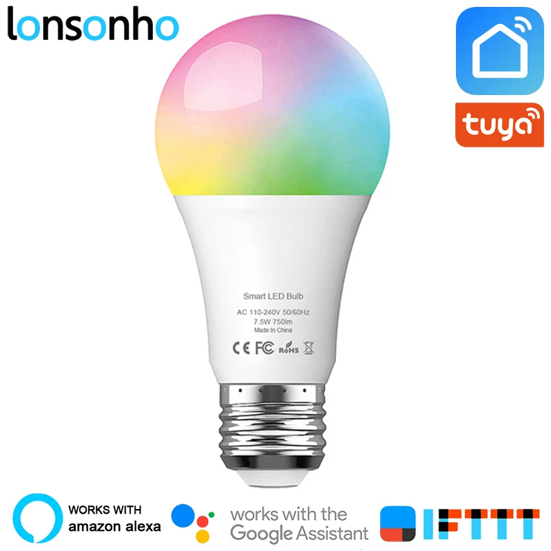 Lonsonho Wifi Smart Light Bulb Wireless Remote Control Led Lamp 7.5W 750lm RGB+6500K E27 Works With Alexa Google Home IFTTT
Lonsonho Wifi Smart Light Bulb Wireless Remote Control Led Lamp 7.5W 750lm RGB+6500K E27 Works With Alexa Google Home IFTTT