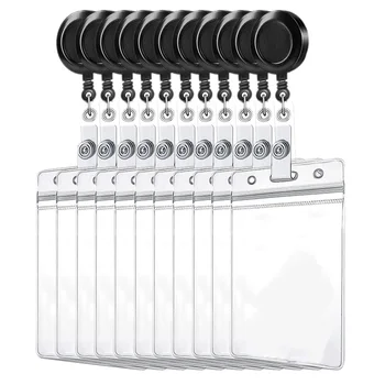 10 Retractable Reel ID Badge Card Holder + 10 Double Sided Vertical Clear ID Pass Holder Bulk Kit. 24-Inch Nylon Badge Reel Cord
10 Retractable Reel ID Badge Card Holder + 10 Double Sided Vertical Clear ID Pass Holder Bulk Kit. 24-Inch Nylon Badge Reel Cord