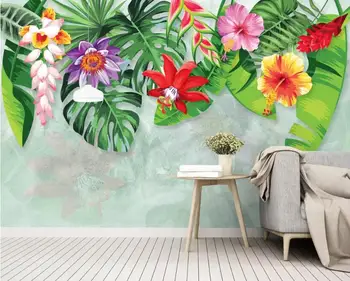 

CJSIR Custom Mural Wallpaper Hand Painted Rainforest Banana Leaf Flower Painting Wall Papers Home Decor Papel De Parede