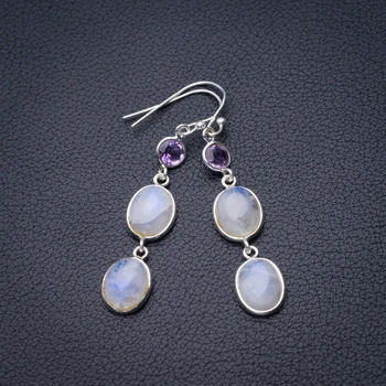 StarGems Natural Rainbow Moonstone And Amethyst Handmade 925 Sterling Silver Earrings 2" D6517
StarGems Natural Rainbow Moonstone And Amethyst Handmade 925 Sterling Silver Earrings 2" D6517