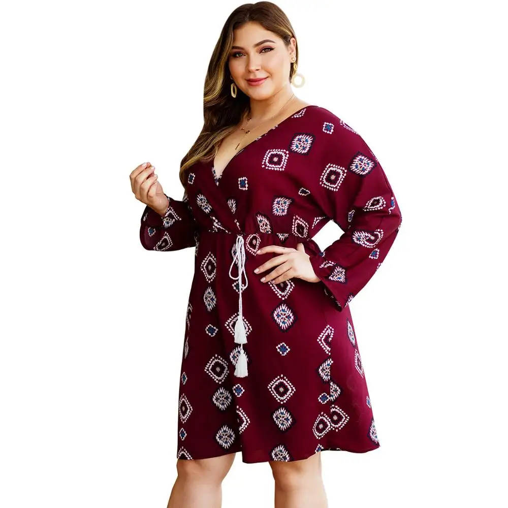Autumn Red Printed Dresses Women Deep V-Neck Plus Size 3XL 4XL Flower Long Sleeve Sashes Loose Casual Vestidos Dress Ladies
Autumn Red Printed Dresses Women Deep V-Neck Plus Size 3XL 4XL Flower Long Sleeve Sashes Loose Casual Vestidos Dress Ladies