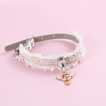 Hand Woven Cat Fairy Collar Bell Pet Scarf White 
Hand Woven Cat Fairy Collar Bell Pet Scarf White