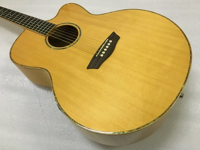 

flame maple 42 inch solid wood spruce top jumbo acoustic electric guitar folk guitar with small problem--special price