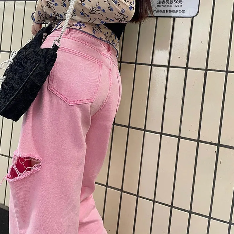 Large Size Pink Side Ripped Jeans for Women 2022 New High Waist Straight Slimming Wide-Leg Pants Casual Pants
Large Size Pink Side Ripped Jeans for Women 2022 New High Waist Straight Slimming Wide-Leg Pants Casual Pants