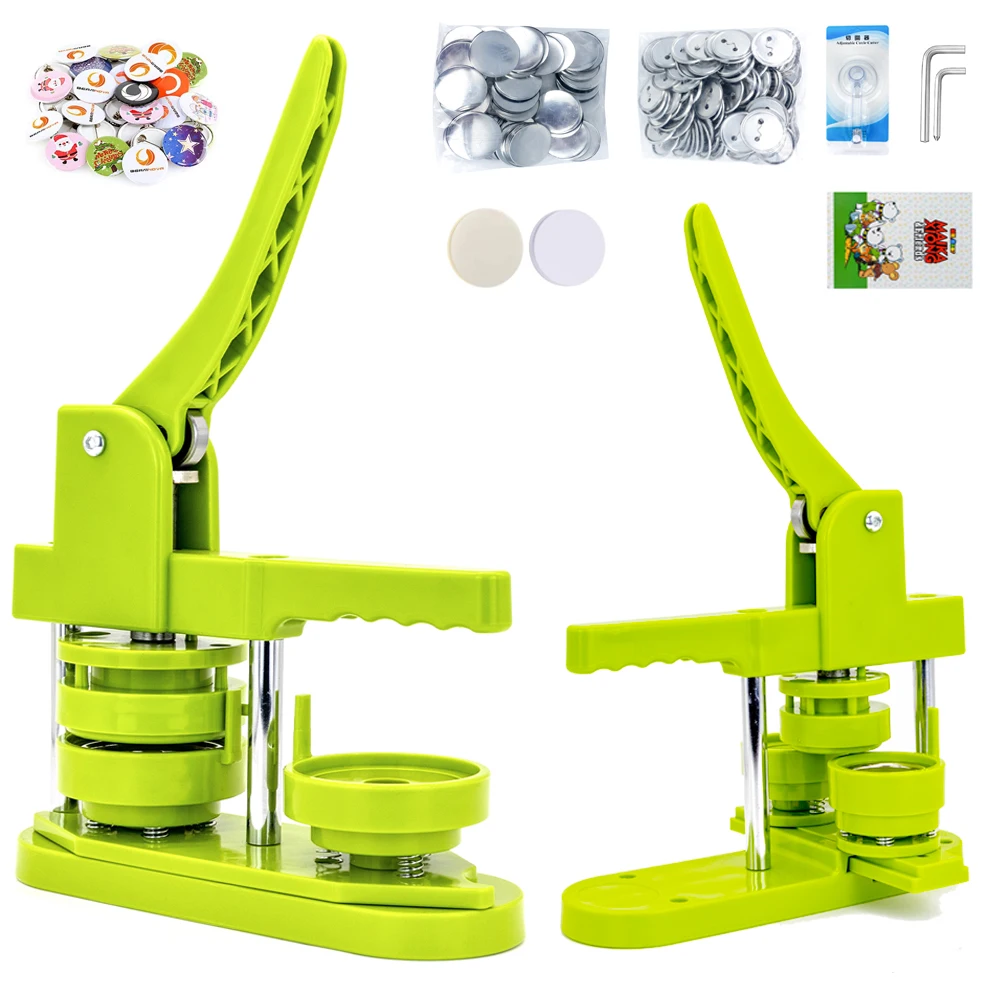 

25-58MM Pin Button Badge Maker Machine with 100Pcs Button Parts+Circle Cutter+Mold for Button Press Punch DIY Making Badges Set