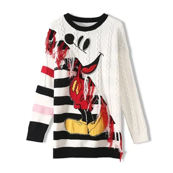 Spring Fall Striped Sweater Female Color Matching Beading Tassel Long Sleeve Knitted Pullover High Street Long Sweater Tops 
Spring Fall Striped Sweater Female Color Matching Beading Tassel Long Sleeve Knitted Pullover High Street Long Sweater Tops