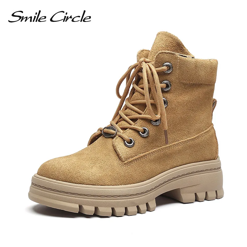 Smile Circle Ankle Boots Women leather shoes Lace-up autumn Winter Fashion Platform shoes Round toe Ladies Boots
Smile Circle Ankle Boots Women leather shoes Lace-up autumn Winter Fashion Platform shoes Round toe Ladies Boots