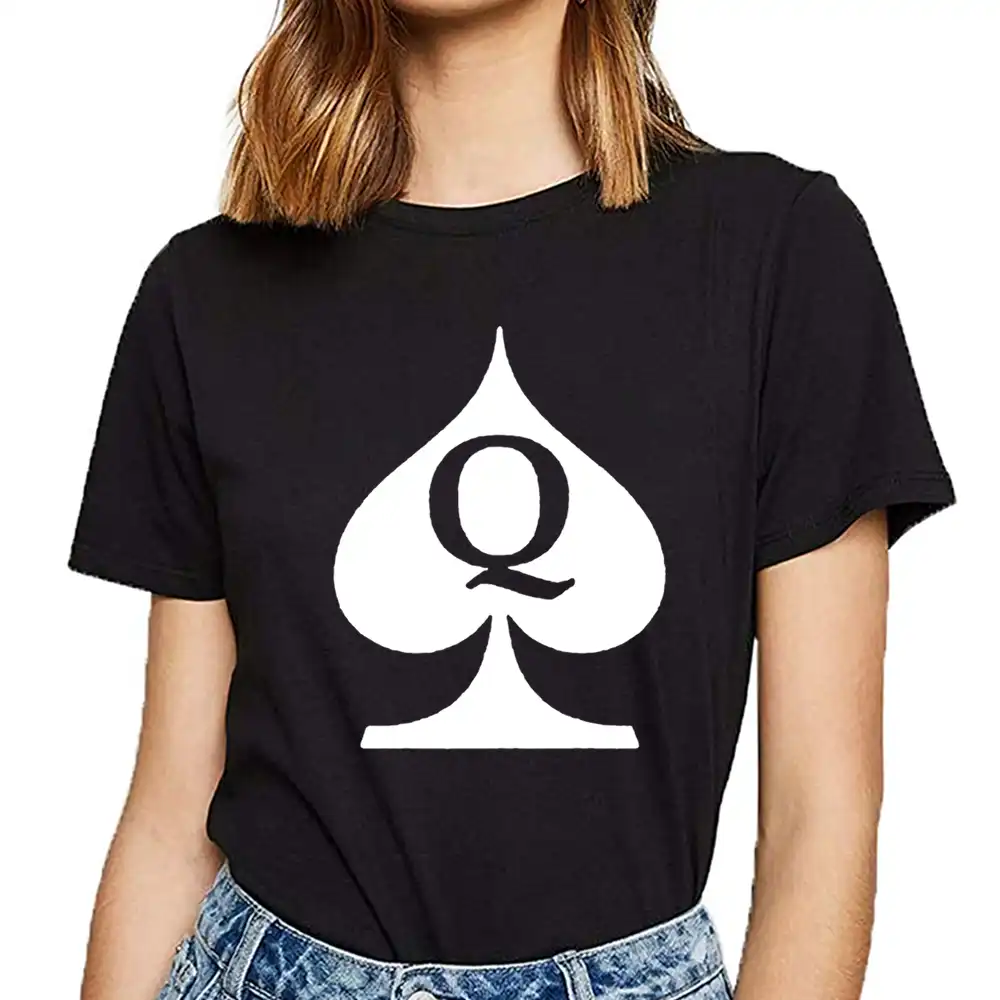 tops t shirt women queen of spades letter q deck of cards poker