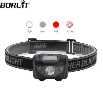 

BORUiT 3W Red Light LED Mini Headlamp 4-Mode 300LM Headlight use AAA Battery Waterproof Head Torch for Camping Hunting