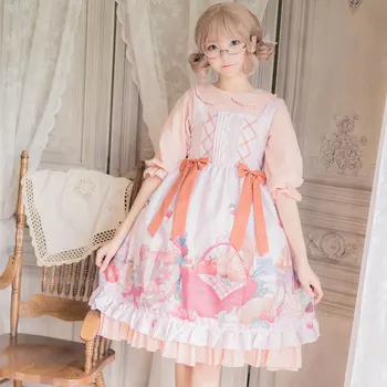 

Harajuku Girl Sweet Cute Lolita Dress Short Puff Sleeve Peter Pan Collar High Waist Kawaii JSK OP Lolita Dress Lol Loli Cos