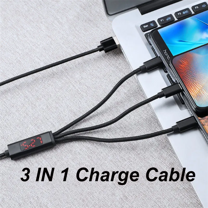 Smart 3 in 1 Current Voltage Intelligent Display 3A USB Fast Charging Cable Micro+Lightning+Type C For Mobile Phone
Smart 3 in 1 Current Voltage Intelligent Display 3A USB Fast Charging Cable Micro+Lightning+Type C For Mobile Phone