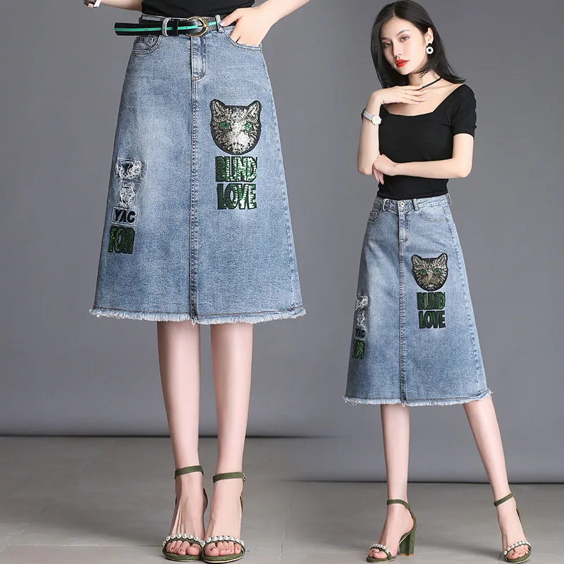 Cat Embroidered Denim Skirt New Korean Style Elegant Fashion High Waist A- line Dress Burr Medium-Length Dress Fashion harajuku
Cat Embroidered Denim Skirt New Korean Style Elegant Fashion High Waist A- line Dress Burr Medium-Length Dress Fashion harajuku