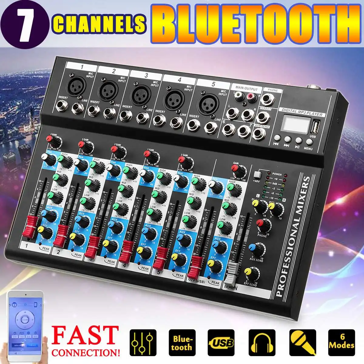 LEORY Karaoke Players Mixer 7 Channel Bluetooth USB Digital Live Studio Audio Mixing Console Microphone Sound Card DJ Party KTV
LEORY Karaoke Players Mixer 7 Channel Bluetooth USB Digital Live Studio Audio Mixing Console Microphone Sound Card DJ Party KTV
