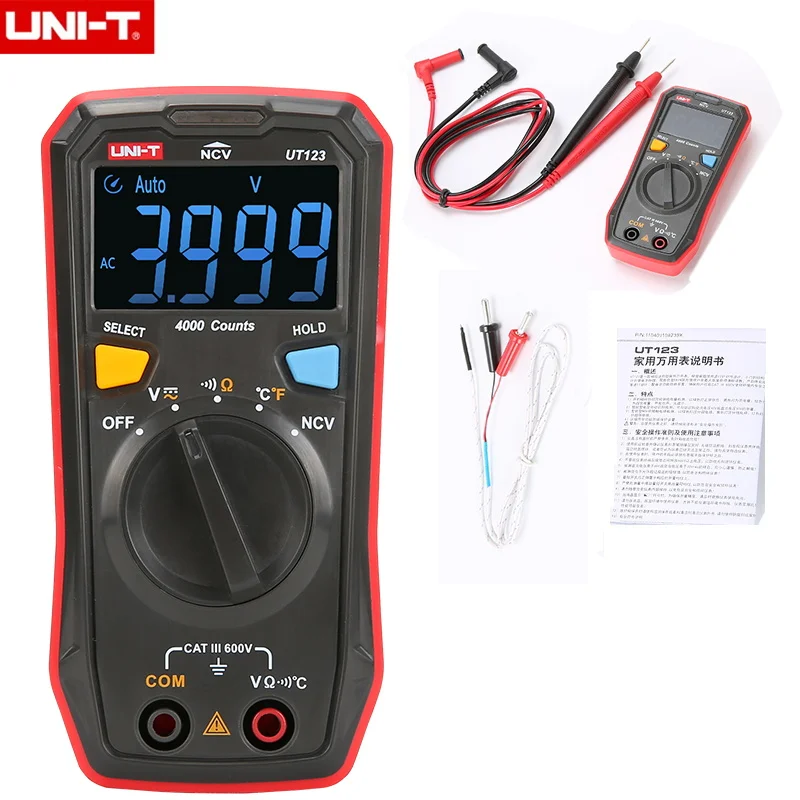 UNI-T UT123 MINI Digital Multimeter household Pocket Size multimeter AC DC voltage Resistor temperature NCV Tester
UNI-T UT123 MINI Digital Multimeter household Pocket Size multimeter AC DC voltage Resistor temperature NCV Tester