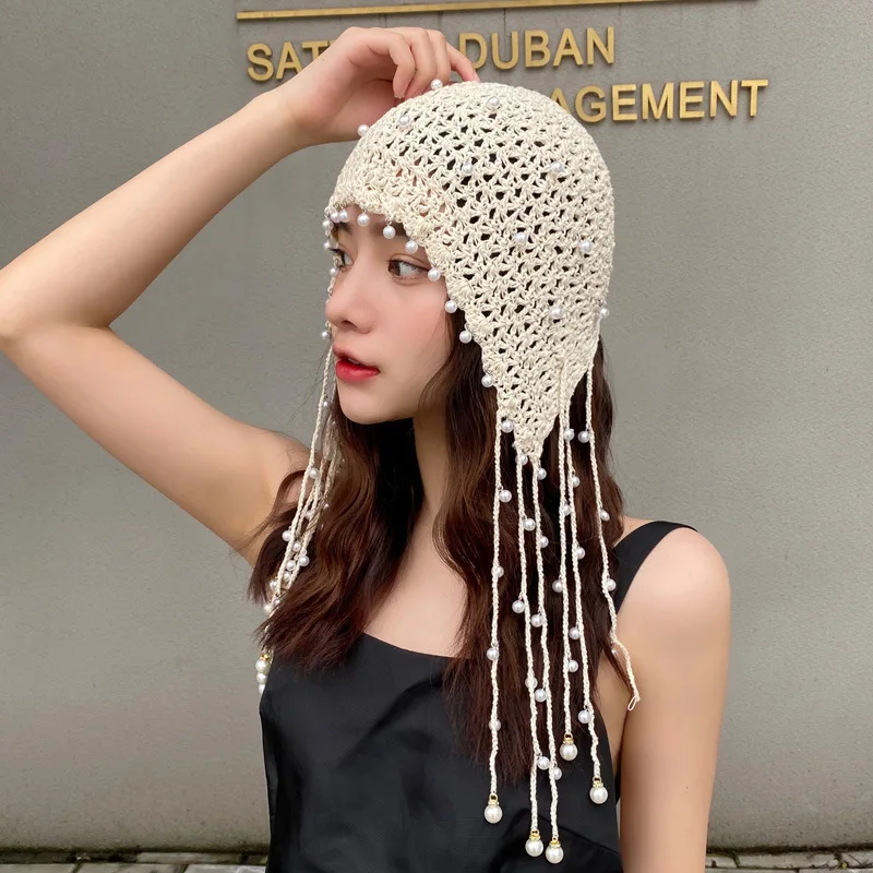 Vintage Pearl & Tassel Women's Knitted Beanie - Elegant Winter Style 1 Hfc8ef69b7bf445bd98a666fe47d9d29de
