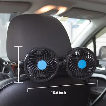 

12V Electric Auto Cooling Fan Headrest 360 Degree Rotatable Dual Head Stepless Speed Rear Seat Air Fan for Sedan SUV RV Boat