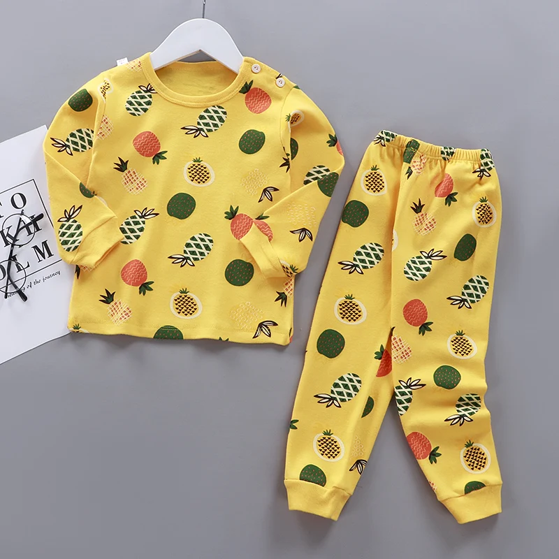 Cartoon Print Baby Girls Boys Pajamas Sets Cotton Kids Sleepwear Autumn Spring High Waist Long Sleeve Tops+Pants 2pcs | Детская одежда