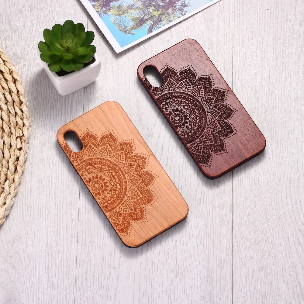 Фото Tribal Indian Mandala Flower Engraved Wood Phone Case Coque Funda For iPhone12 6 6S 6Plus 7 7Plus 8 8Plus XR X XS Max 11 Pro  | Phone Case  Covers (4000204625466)