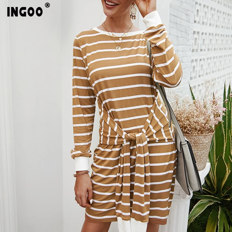 INGOO Autumn Striped Long Sleeve Dress Women 2019 Casual Slim 4 Color Knitted O Neck Tied Sashes Wrap A-line Short Dresses
INGOO Autumn Striped Long Sleeve Dress Women 2019 Casual Slim 4 Color Knitted O Neck Tied Sashes Wrap A-line Short Dresses