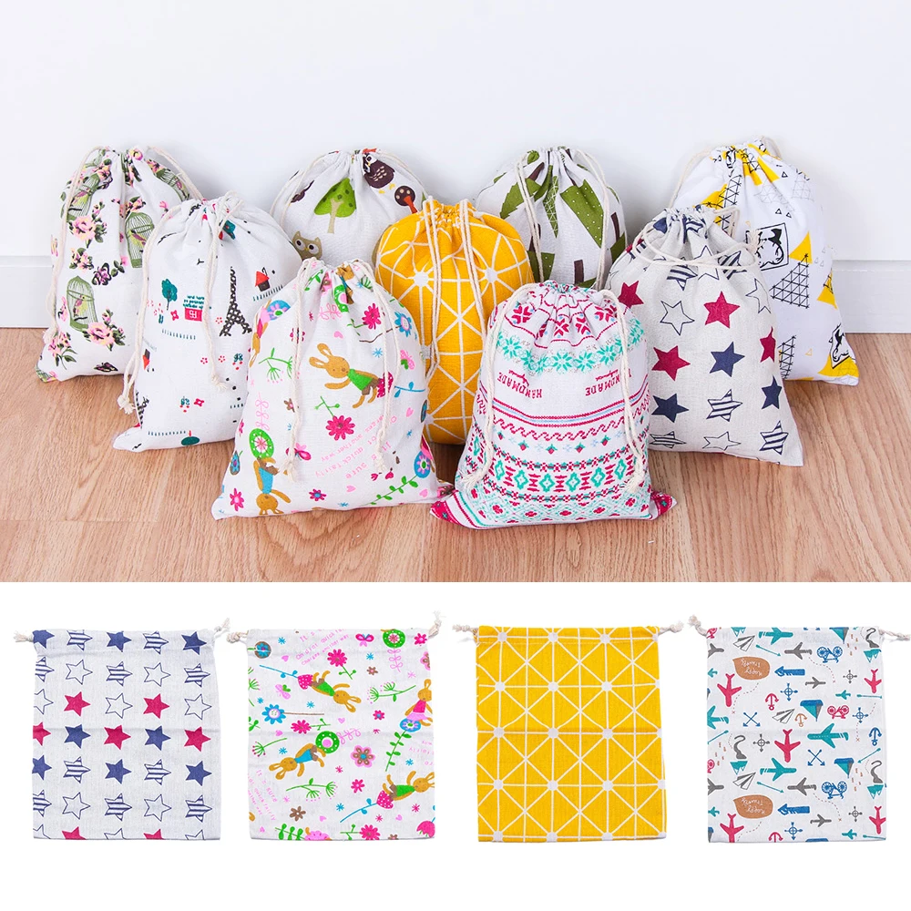 1pc portable canvas drawstring bags cotton linen