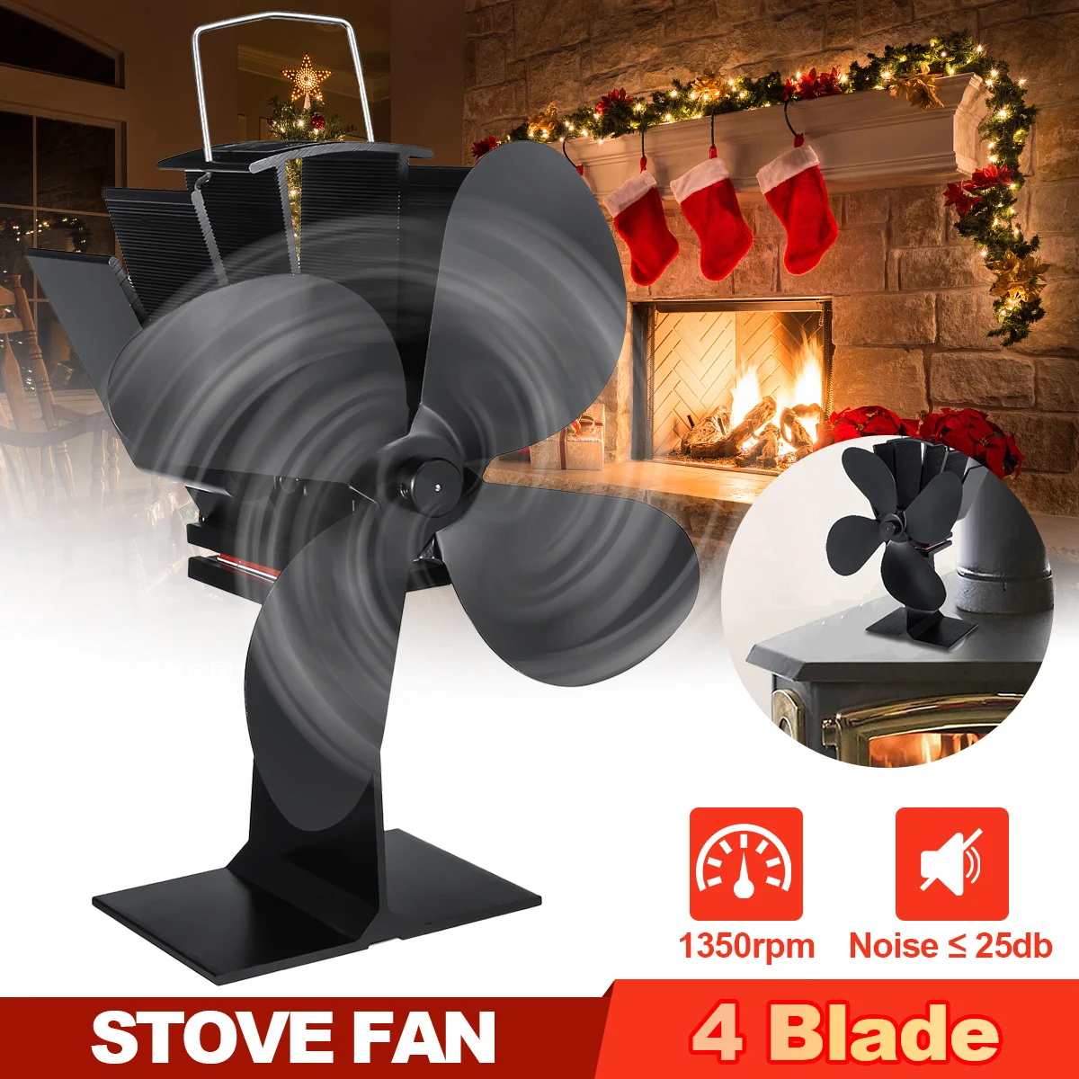 Black 4 Blade Heat Powered Stove Fan komin Log Wood Burner Eco Friendly Quiet Fan Home Efficient Heat Distribution
Black 4 Blade Heat Powered Stove Fan komin Log Wood Burner Eco Friendly Quiet Fan Home Efficient Heat Distribution