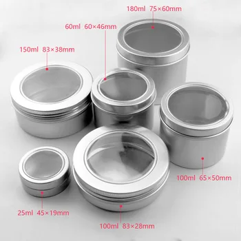 100pcs Food Grade 25ml 60ml 100ml 150ml 180ml Empty Silver Aluminum Container Pot Jars With Clear Top Window View For Tea/Candle
100pcs Food Grade 25ml 60ml 100ml 150ml 180ml Empty Silver Aluminum Container Pot Jars With Clear Top Window View For Tea/Candle