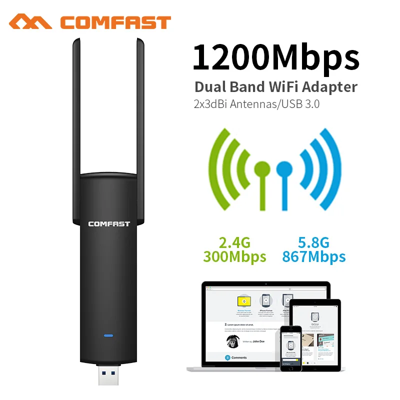 COMFAST Usb Wifi адаптер 1200 Мбит/с двухдиапазонный Wi Fi 2 4 ГГц + 5 компьютер AC сетевая карта