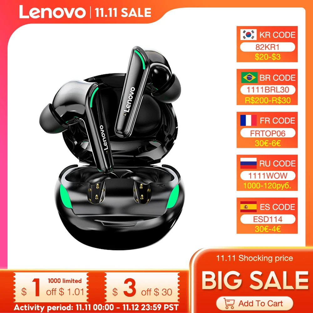 Lenovo XT92 TWS Gaming Earphone Bluetooth 5.1 Low Latency Professional Gamer Headphone With Mic 9D Stereo HiFi Headset | Электроника