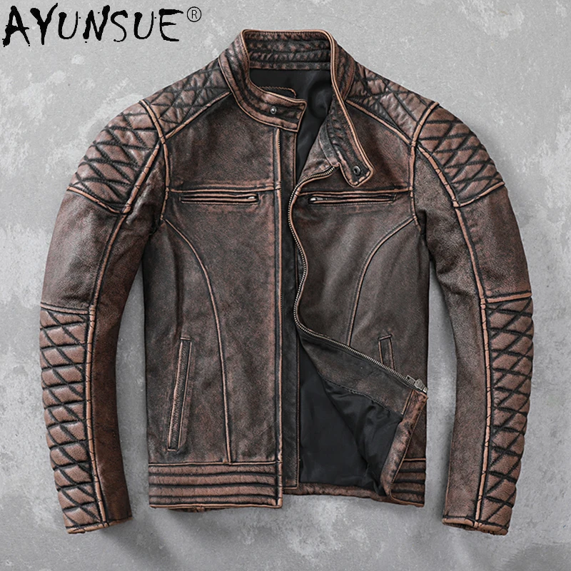 Куртка AYUNSUE Мужская в стиле ретро мотоциклетная куртка из натуральной воловьей