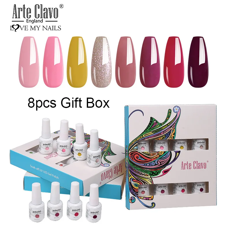 Arte Clavo Nail Gel Polish Set With Top Base Coat Soak Off 8pcs/kit Gift Box For Girl Friend UV LED 8ML Manicure Nail Art
Arte Clavo Nail Gel Polish Set With Top Base Coat Soak Off 8pcs/kit Gift Box For Girl Friend UV LED 8ML Manicure Nail Art