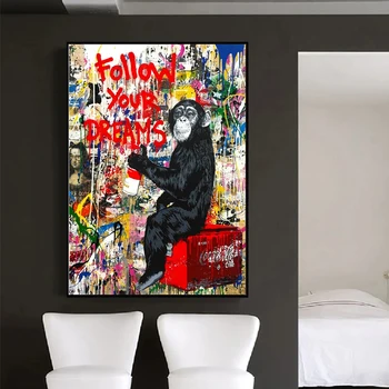 Banksy Art Follow Your Dreams Monkey Canvas Painting Graffiti Street Posters and Prints Wall Pictures for Living Room Home Decor
Banksy Art Follow Your Dreams Monkey Canvas Painting Graffiti Street Posters and Prints Wall Pictures for Living Room Home Decor