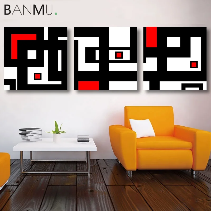 BANMU печатные красно черные белые геометрические лабиринты на холсте абстрактные