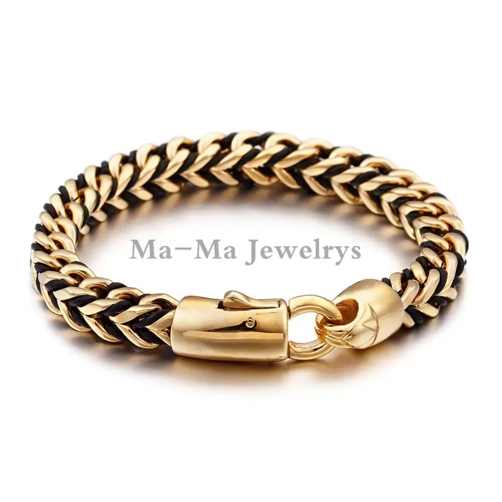 Trendy Vintage Leather Braided Cords Mens Gold Stainless Steel Franco Bracelet 9"
Trendy Vintage Leather Braided Cords Mens Gold Stainless Steel Franco Bracelet 9"