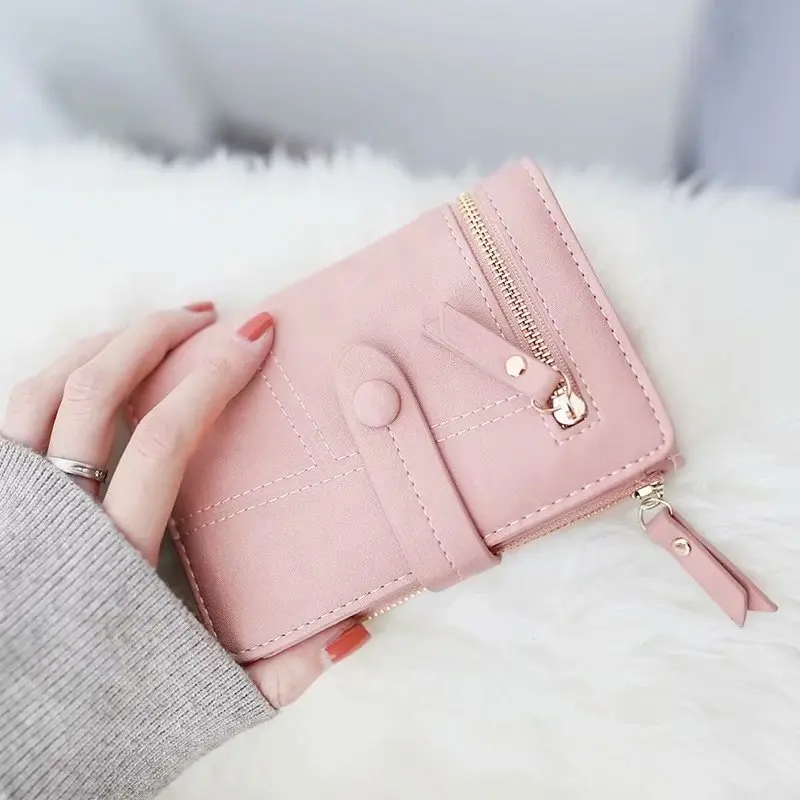 Women's short wallet 2020 new features pure color stitching buckle multi-card position coin purse Korean women's wallets and
Women's short wallet 2020 new features pure color stitching buckle multi-card position coin purse Korean women's wallets and